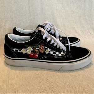 Vans Old Skool Cherry Butterfly checkered low top shoes black suede sneakers 9